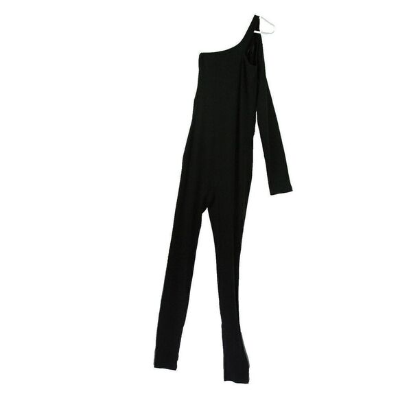 Melrose with Love Jumpsuit Catsuit Cat Suit Black Ribbed Knit One Shoulder M Nwt - Picture 1 of 6